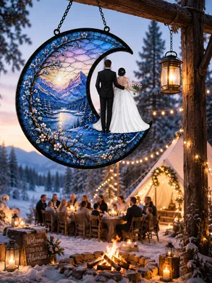 Custom Couple Stained Glass Moon Suncatcher - Wedding Gift