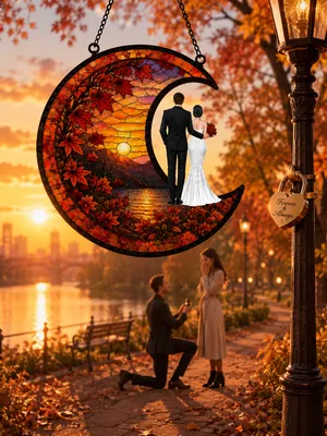 Custom Couple Stained Glass Moon Suncatcher - Wedding Gift
