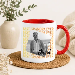 Custom Photo Cream Mug Best Dad Grandpa Ever Personalized Name Gift