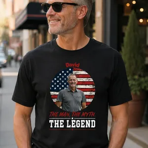 Custom Photo Patriotic T Shirt The Man The Myth The Legend Personalized Name USA Flag Tee