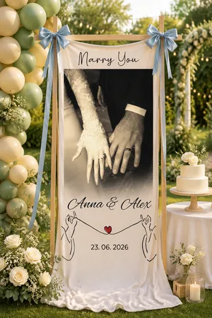 Personalized Marry You Red String Wedding Banner