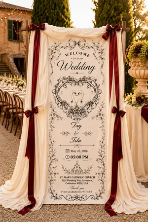 Personalized Wedding Swan Heart Fabric Banner