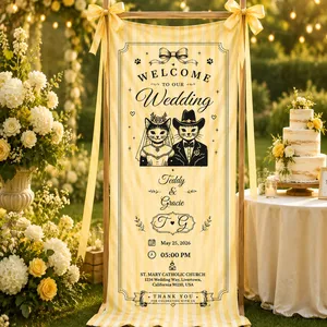 Personalized Wedding Cat Couple Fabric Banner