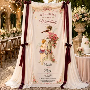 Personalized Wedding Cherub Watercolor Banner