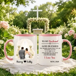 Custom Church Wedding Mug For Husband - God Blessed Broken Road Gift