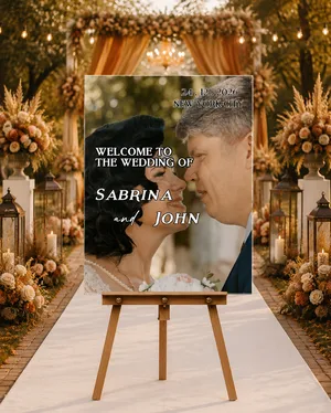 Personalized Wedding Welcome Board With Photo, Custom Picture Wedding Entrance Signage, Modern Outlined Text Wedding Poster Board, Couple Photo Sign