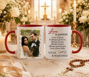 1 Corinthians 13:4 Set of 2 Mugs | Custom Wedding Couple Photo Gift