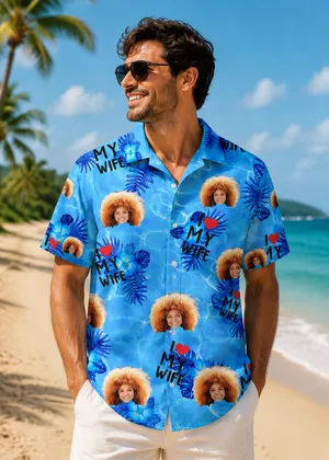 Custom Photo Hawaiian Shirt I Love My Wife Personalized Face Summer Beach Shirt