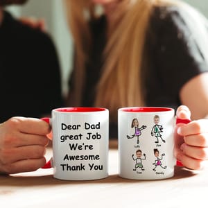 Custom Kids Photo Face Mug for Dad – Personalized Photo Stick Figure Mug, Father's Day Gift from Kids