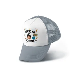 Personalized Back to School Kids Trucker Cap – Custom Photo & Name Mesh Hat for Boys and Girls, First Day of School Gift
