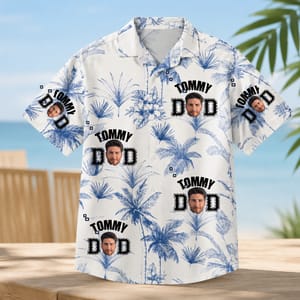 Personalized Hawaiian Shirt with Face and Name, Funny Dad Button Up Shirt, Beach Vacation Shirt