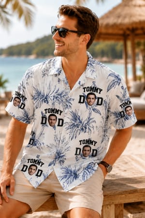 Personalized Hawaiian Shirt with Face and Name, Funny Dad Button Up Shirt, Beach Vacation Shirt