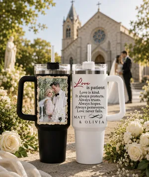 1 Corinthians 13:4 Set of 2 Tumblers | Custom Wedding Couple Photo Gift