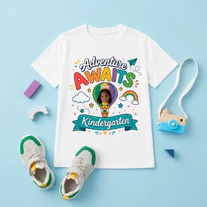 Personalized Adventure Awaits Kindergarten Kids T-Shirt with Photo & Name – Custom First Day of Kindergarten Shirt for Boys & Girls