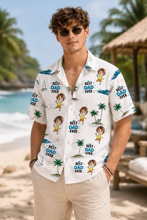 Best Dad Ever Hawaiian Shirt, Custom Face And Name, Personalized Father's Shirt