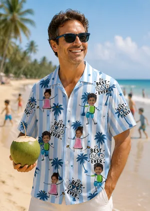 Custom Face Striped Hawaiian Shirt Personalized Kids Photo Tropical Family Vacation Shirt