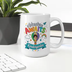 Personalized Adventure Awaits Kindergarten Mug – Custom Photo & Name Back to School Gift for Kids