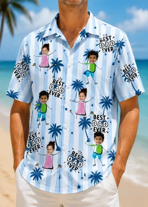 Custom Face Striped Hawaiian Shirt Personalized Kids Photo Tropical Family Vacation Shirt