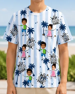Custom Face Striped T Shirt Personalized Kids Photo Best Dad Ever Family Shirt