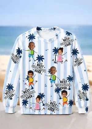 Custom Face Striped Sweatshirt Personalized Kids Photo Best Grandpa Ever Family Shirt