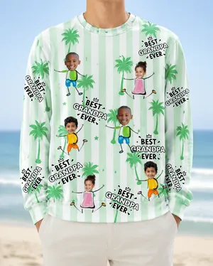 Custom Face Striped Sweatshirt Personalized Kids Photo Best Grandpa Ever Family Shirt