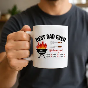 Best Dad Ever Personalized Father's Day Mug – Custom Kids Names BBQ Coffee Mug – Gift for Dad from Children – Ceramic Father's Day Cup