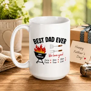 Best Dad Ever Personalized Father's Day Mug – Custom Kids Names BBQ Coffee Mug – Gift for Dad from Children – Ceramic Father's Day Cup