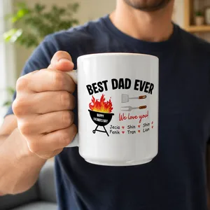 Best Dad Ever Personalized Father's Day Mug – Custom Kids Names BBQ Coffee Mug – Gift for Dad from Children – Ceramic Father's Day Cup