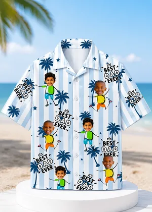 Custom Face Striped Hawaiian Shirt Personalized Kids Photo Tropical Family Vacation Shirt