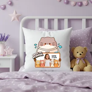 Personalized Back to School Cat Photo Pillow | Custom Kids School Memory Throw Pillow Gift