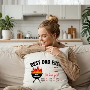 Best Dad Ever Personalized Pillow – Custom Kids' Names Father's Day Throw Pillow, BBQ Dad Gift, Gift for Dad from Kids