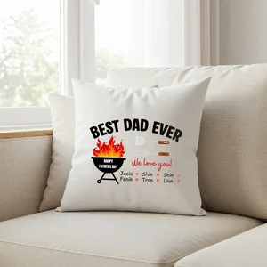 Best Dad Ever Personalized Pillow – Custom Kids' Names Father's Day Throw Pillow, BBQ Dad Gift, Gift for Dad from Kids