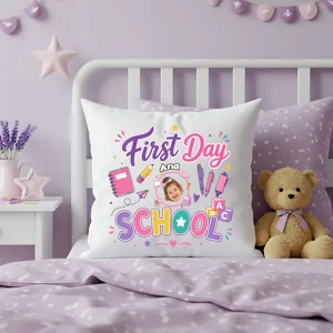Personalized First Day of School Photo Pillow – Custom Kids Back to School Throw Pillow Gift for Boys & Girls