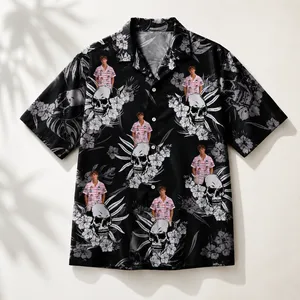 Personalized Skull Floral Hawaiian Shirt - Upload Your Photo - Custom Portrait Gift