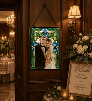 Personalized Stained Glass Suncatcher Love Birds Two Parrots Window Hanging, Custom Tiffany Victoria Chloe Izzy Zinnia First Wedding Anniversary Gift for Couple