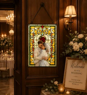 Personalized Stained Glass Suncatcher Love Birds Two Parrots Window Hanging, Custom Tiffany Victoria Chloe Izzy Zinnia First Wedding Anniversary Gift for Couple