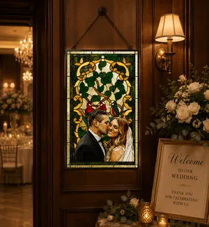 Personalized Stained Glass Suncatcher Love Birds Two Parrots Window Hanging, Custom Tiffany Victoria Chloe Izzy Zinnia First Wedding Anniversary Gift for Couple