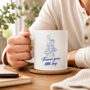 Personalized Father & Son Photo Sketch Coffee Mug | Custom Gift for Dad from Son | Father's Day Ceramic Mug