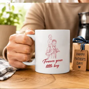 Personalized Father & Son Photo Sketch Coffee Mug | Custom Gift for Dad from Son | Father's Day Ceramic Mug