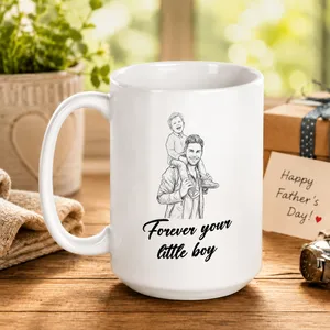 Personalized Father & Son Photo Sketch Coffee Mug | Custom Gift for Dad from Son | Father's Day Ceramic Mug