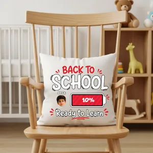 Personalized Back to School Pillow – Custom Photo & Name Cushion Gift for Kids | Ready to Learn Design