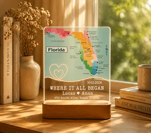 Personalized Wedding Love Marriage Map Night Light, Custom Acrylic Plaque for Wedding Couple, Long Love Distance Anniversary LED Lamp Gift