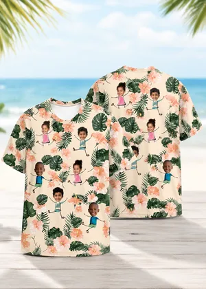 Custom Face Kids T-Shirt Personalized Tropical Hawaiian Vacation Shirt