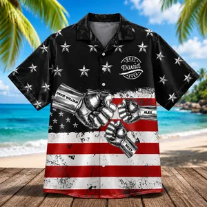 Patriotic Family Shirt, Bold Chrome Fist Artwork - Custom Name And Kids Hawaiian Shirt, Perfect for Summer or Father’s Day