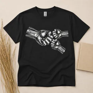 Personalized Family Fist Bump T-Shirt - Custom Dad Name And Kids