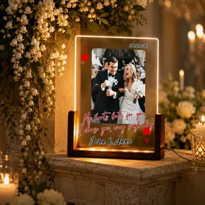Personalized Wedding Love Marriage Playing Card Lamp, Custom Acrylic Night Light for Wedding Couple, Long Love Distance Photo Box Gift