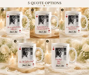 Custom Wedding Love Marriage Playing Card Coffee Mug, Personalized Picture Cup for Wedding Couple, Long Love Distance Anniversary Keepsake Gift