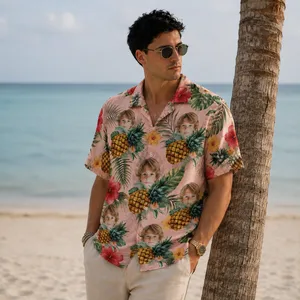 Customizable Family T-Shirt - Upload Kids’ Faces on Hawaiian Shirt