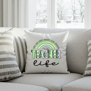 Personalized Teacher Life Pillow Cover – Custom Name Rainbow Cushion, Teacher Appreciation Gift, Back to School Classroom Decor, Gift for Teacher