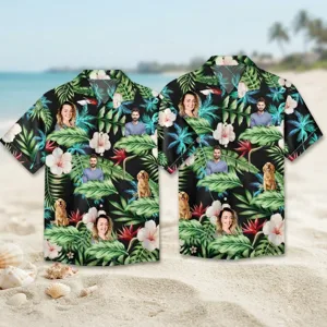 Custom Photo Hawaiian Shirt Personalized Human and Pet Faces Tropical Vacation Shirt